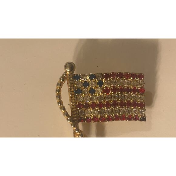Vintage Rafaelian American Flag Brooch Pin Brass Rhinestone - Picture 6 of 10